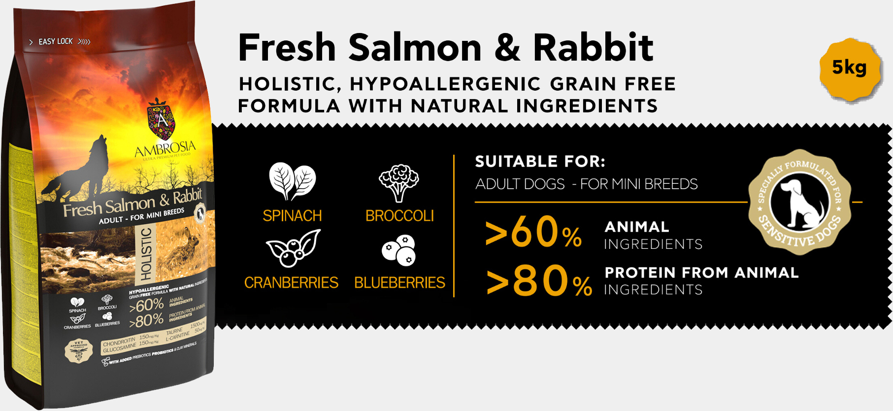 Ambrosia Dog Adult Mini GF Fresh Salmon & Rabbit