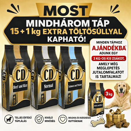 CD tápok extra töltősúllyal, ajándék 3 kg-os zsákkal, plusz meglepi jutifalattal