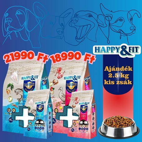 2.5 kg ajándék zsák minden 10 kg-os Happy&Fit Superior táphoz