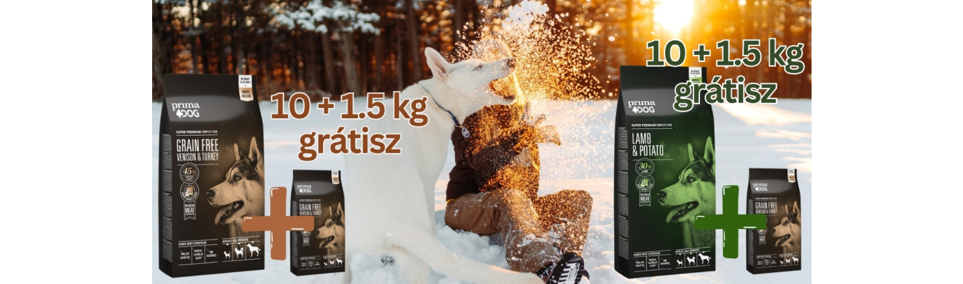 PrimaDog kutyatáp 10 + 1.5 kg grátisz bevezető akcióban