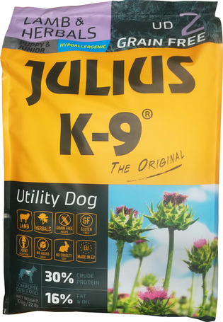 Julius-K9 GF Hypoallergenic Utility Dog Puppy & Junior Lamb & Herbals | Érzékeny emésztésű kölyökkutyáknak | Szárazeledel