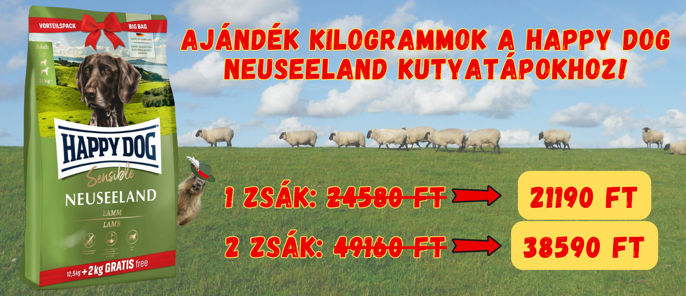 Nagyobb kiszerelés, változatlan ár💸 +2 kg grátisz minden Happy Dog Neuseeland zsákban!