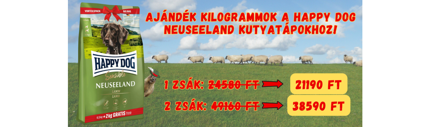 Nagyobb kiszerelés, változatlan ár💸 +2 kg grátisz minden Happy Dog Neuseeland zsákban!