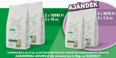 Most 2 x 1,5 kg Nature's Protection bárányos gabonamentes tápot adunk ajándékba!