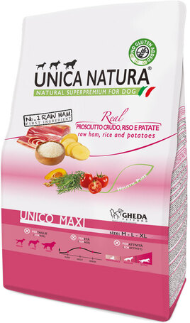 Unica Natura Unico Mono Medium/Maxi Raw Ham - Sertéshúsos szárazeledel közepes- és nagytestű kutyáknak