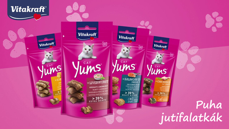 Vitakraft Cat Yums extra puha jutalomfalat lazaccal és Omega 3-mal macskáknak