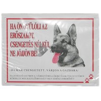 Figyelmeztető műanyag tábla kutyával őrzött területre | Német juhászkutya képpel 14 x 10 cm