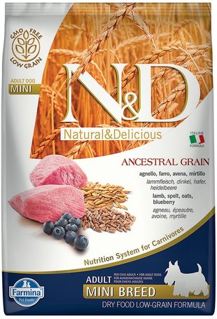 N&D Dog Adult Mini Lamb & Blueberry Ancestral Grain | Eledel kistestű felnőtt kutyáknak