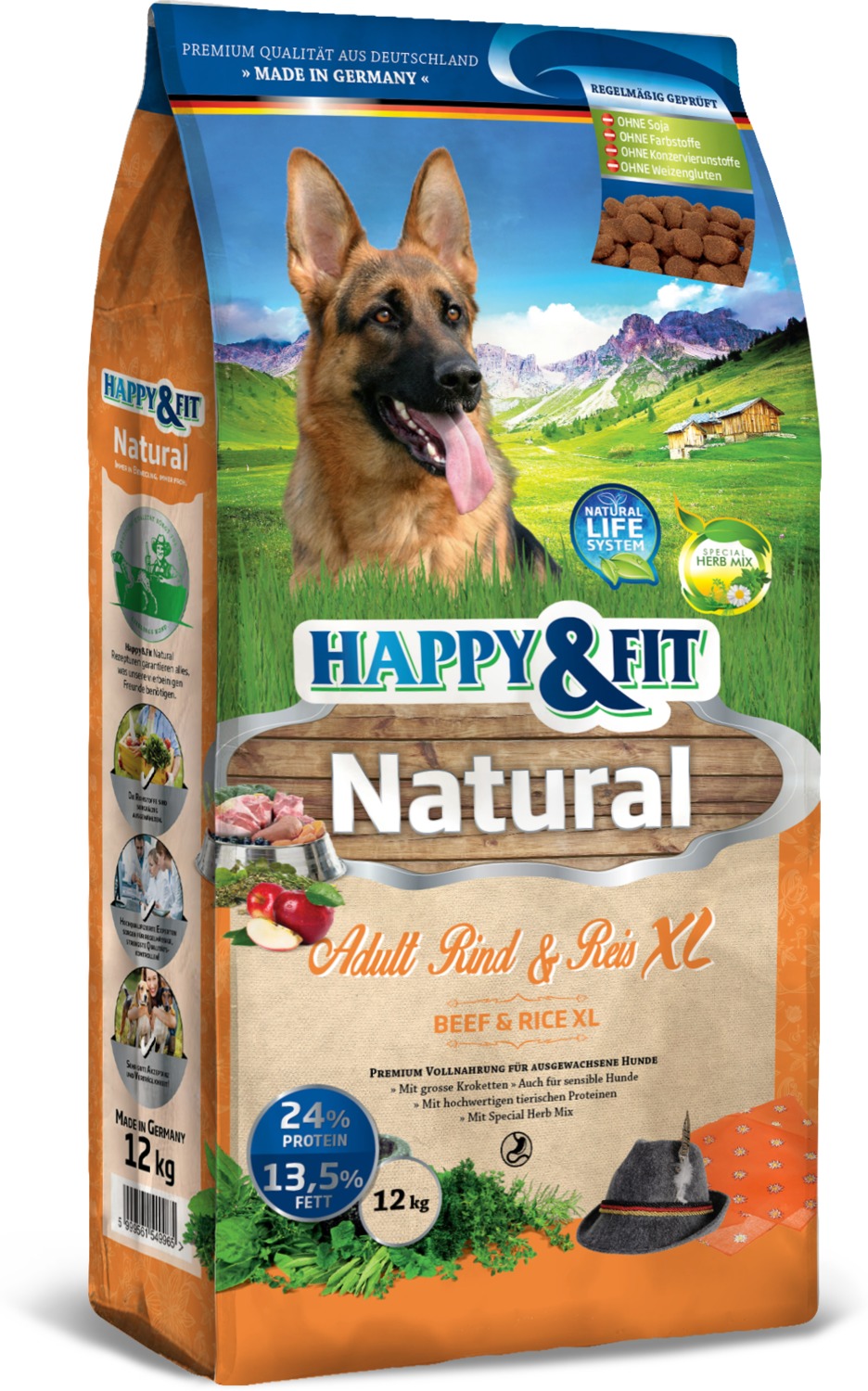 Happy&Fit Natural Adult Rind & Reis XL hrană pentru câini adulți de talie mare
