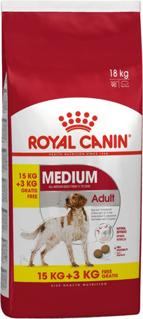 Royal Canin Medium Adult - Közepes testű felnőtt kutya száraz táp 15 + 3 kg